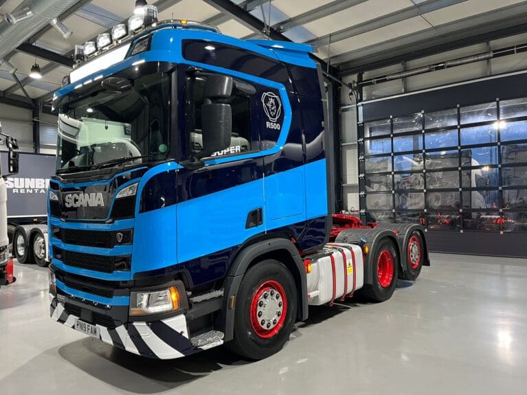 blue scania truck